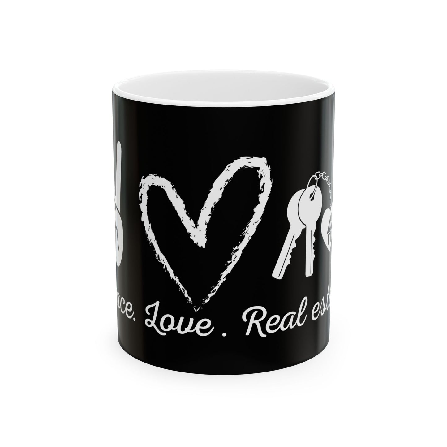 PEACE LOVE REAL ESTATE - Ceramic Mug, (11oz, 15oz)